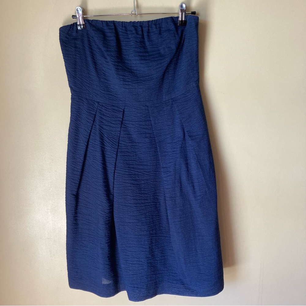 J.CREW Women's Lorelei Navy Seersucker Strapless Dress; Size 8
